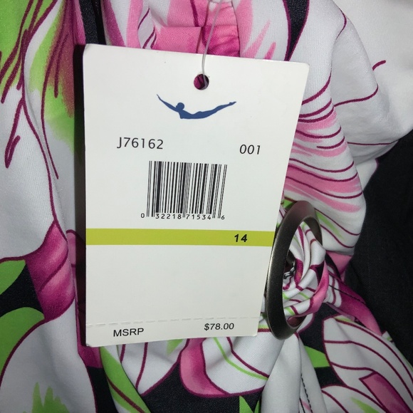 Jantzen Draped Surplice Mailot One Piece Swimsuit Sz 14 waist buckle detail New - Picture 4 of 5